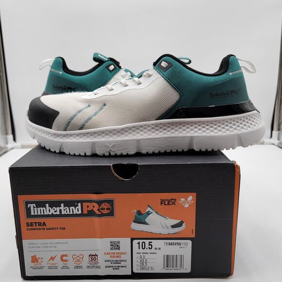 Timberland PRO Men\'s 10.5 M Setra Composite Safety Toe Sneaker  White Timberland Pro Setra Composite Toe Teal/White Sz 10.5M  main image 4